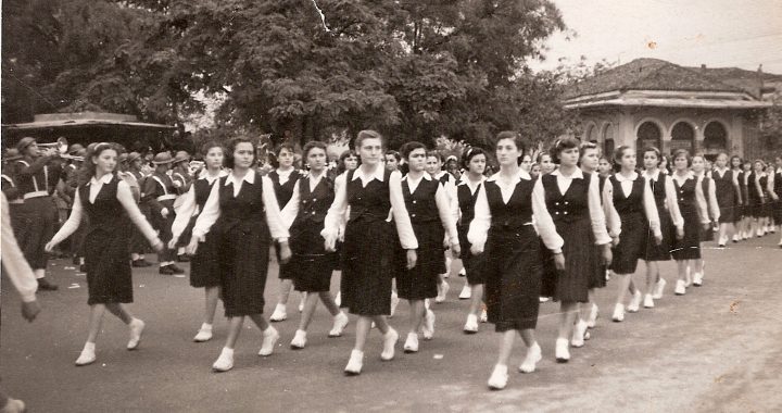 Female students at the parade in the center of Trikala, Greece (1951)